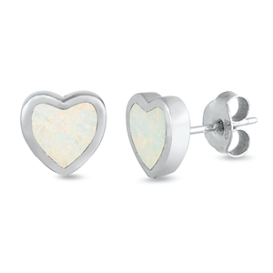 Silver Lab Opal Earrings - Heart