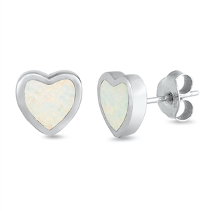Silver Lab Opal Earrings - Mini Heart