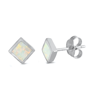 Silver Lab Opal Earrings - Square