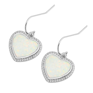 Silver Lab Opal Earrings - Heart