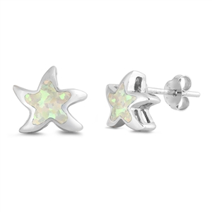 Silver Lab Opal Earrings - Star