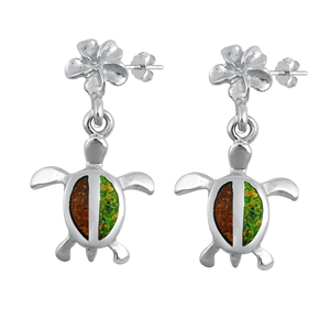 Silver Lab Opal Earrings - Turtle & Plumeria