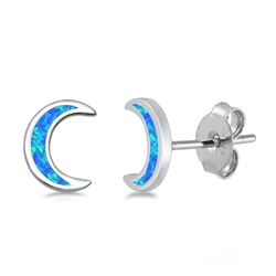 Silver Lab Opal Earrings - Moon