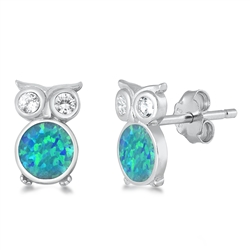 Silver Lab Opal Earrings - Owl