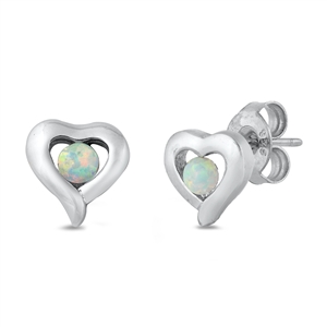 Silver Lab Opal Earrings - Heart