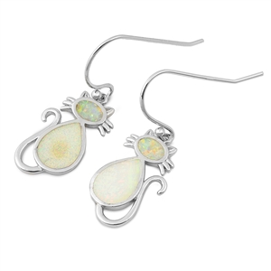 Silver Lab Opal Earrings - Cat