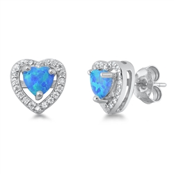 Silver Lab Opal Earrings - Heart