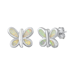 Silver Lab Opal Earrings - Butterfly
