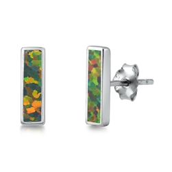 Silver Lab Opal Earrings - Bar