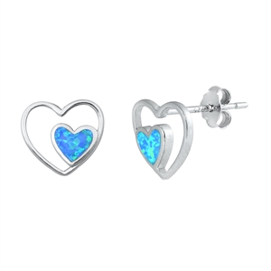 Silver Lab Opal Earrings - Double Hearts