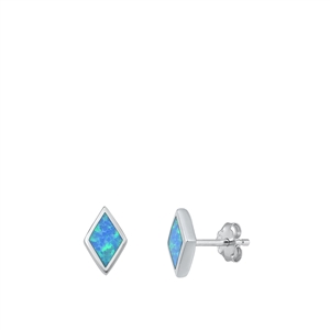 Silver Lab Opal Earrings - Diamond Shape