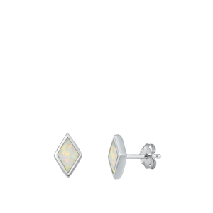 Silver Lab Opal Earrings - Diamond Shape