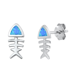 Silver Lab Opal Earrings - Fish
