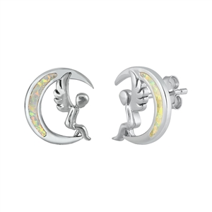 Silver Lab Opal Earrings - Moon & Angel