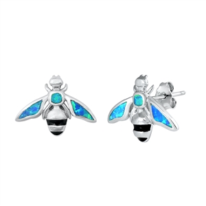 Silver Lab Opal Earrings - Bee