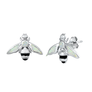 Silver Lab Opal Earrings - Bee