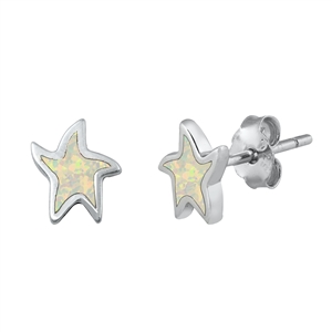 Silver Lab Opal Earrings - Star