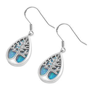 Silver Lab Opal Earrings - Tree