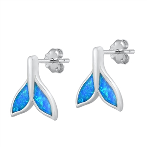 Silver Lab Opal Earrings - Whale Tail