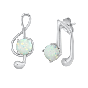 Silver Lab Opal Earrings - Music Notes