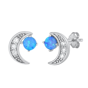 Silver Lab Opal Earrings - Moon