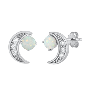 Silver Lab Opal Earrings - Moon