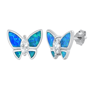 Silver Lab Opal Earrings - Butterfly