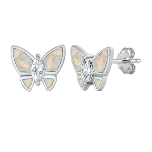 Silver Lab Opal Earrings - Butterfly