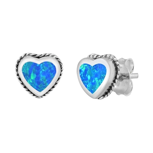Silver Lab Opal Earrings - Heart