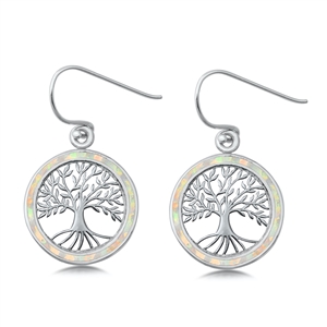 Silver Earrings w/ Lab Opal - Tree of Life