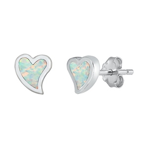 Silver Lab Opal Earrings - Heart