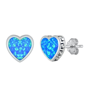 Silver Lab Opal Earrings - Heart