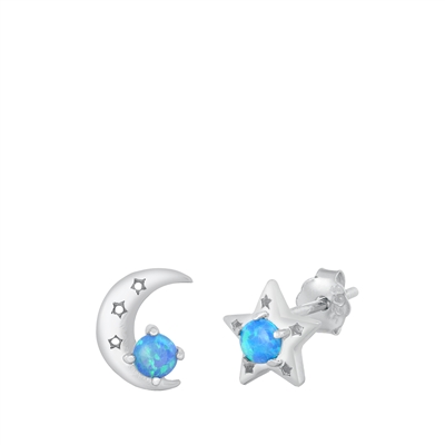 Silver Stud Earrings - Moon and Star