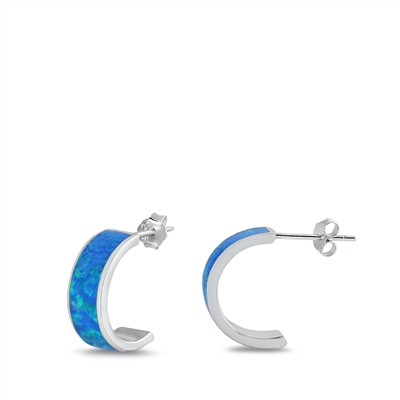 Silver Lab Opal Earrings - Half Hoop