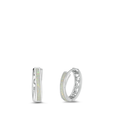 Silver Lab Opal Earrings - Hoops