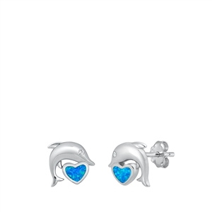 Silver Stud Earrings - Dolphin Heart