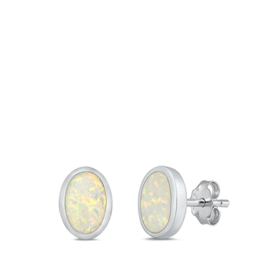 Silver Lab Opal Studs - Oval