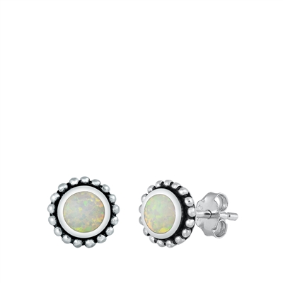 Silver Lab Opal Studs - Round Bali