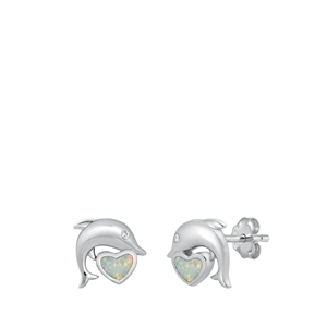 Silver Stud Earrings - Dolphin Heart