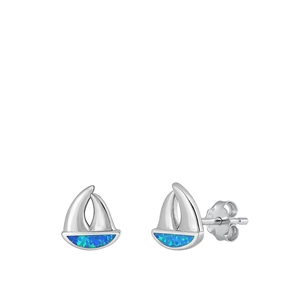 Silver Lab Opal Earrings - Sail Boat