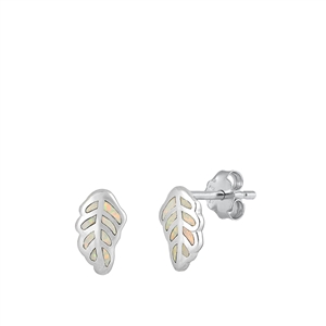 Silver Lab Opal Earrings - Leaf