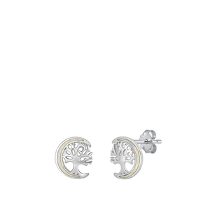 Silver Lab Opal Earrings - Moon & Tree