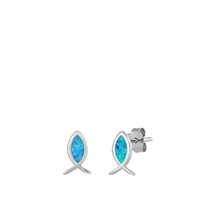 Silver Lab Opal Earrings - Fish