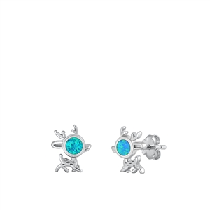 Silver Lab Opal Earrings - Deer