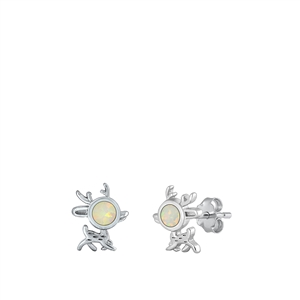 Silver Lab Opal Earrings - Deer