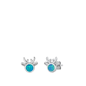 Silver Lab Opal Earrings - Deer