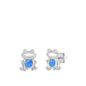 Silver Lab Opal Earrings - Frog