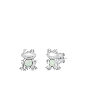 Silver Lab Opal Earrings - Frog