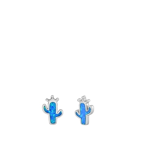 Silver Lab Opal Earrings - Cactus