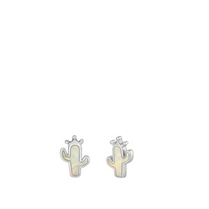 Silver Lab Opal Earrings - Cactus